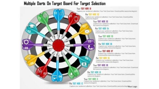 Business Diagram Multiple Darts On Target Board For Target Selection Presentation Template