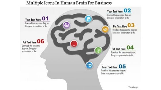 Business Diagram Multiple Icons In Human Brain For Business Presentation Template