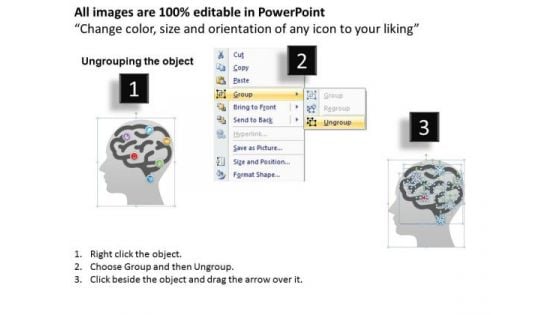 Business Diagram Multiple Icons In Human Brain For Business Presentation Template