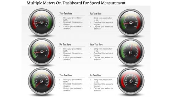 Business Diagram Multiple Meters On Dashboard For Speed Measurement PowerPoint Slide