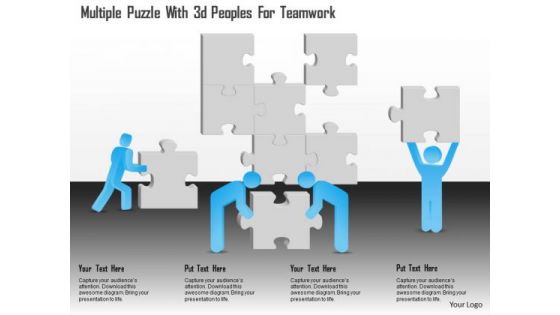 Business Diagram Multiple Puzzle With 3d Peoples For Teamwork Presentation Template