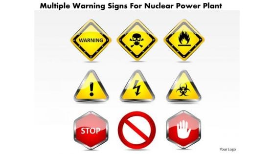 Business Diagram Multiple Warning Signs For Nuclear Power Plant Presentation Template