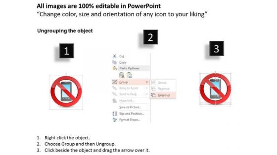 Business Diagram No Mobile Phone Icons With Red Warning Sign Presentation Template