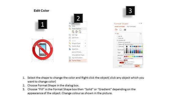 Business Diagram No Mobile Phone Icons With Red Warning Sign Presentation Template