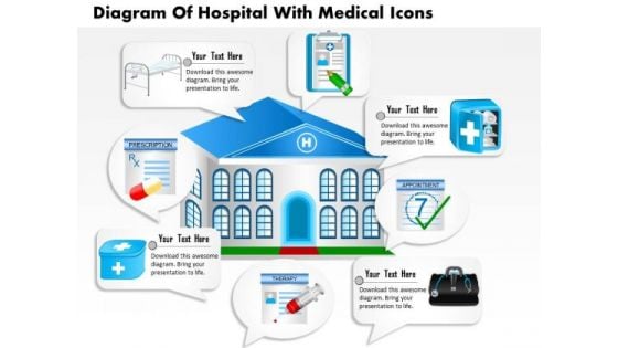 Business Diagram Of Hospital With Medical Icons Presentation Template