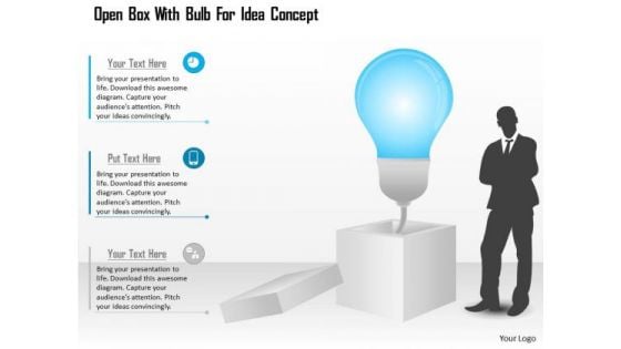 Business Diagram Open Box With Bulb For Idea Concept Presentation Template