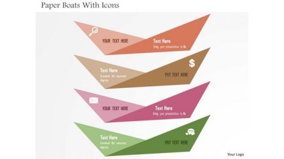 Business Diagram Paper Boats With Icons Presentation Template