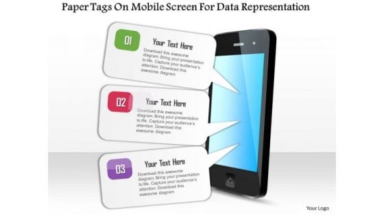 Business Diagram Paper Tags On Mobile Screen For Data Representation Presentation Template