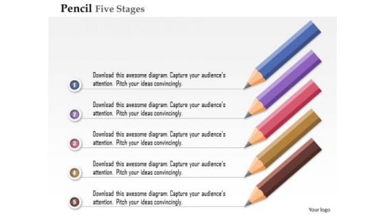 Business Diagram Pencil Five Stages Process Option Presentation Template