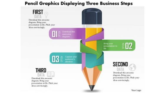 Business Diagram Pencil Graphics Displaying Three Business Steps Presentation Template