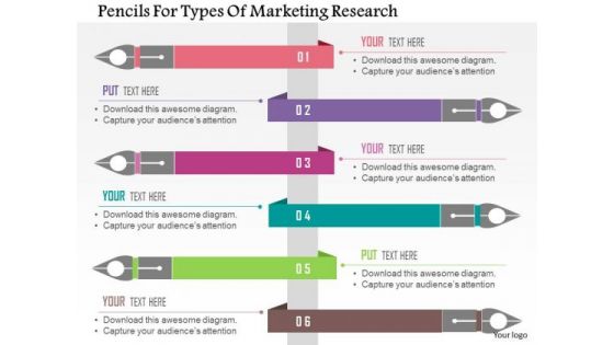 Business Diagram Pencils For Types Of Marketing Research Presentation Template