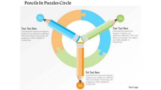 Business Diagram Pencils In Puzzles Circle Presentation Template