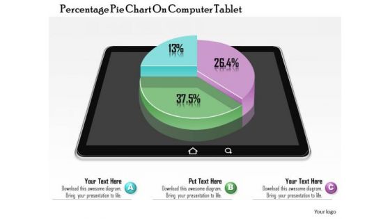 Business Diagram Percentage Pie Chart On Computer Tablet Presentation Slide Template