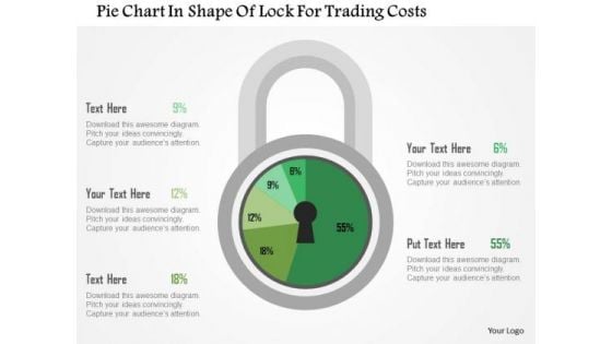 Business Diagram Pie Chart In Shape Of Lock For Trading Costs Presentation Template