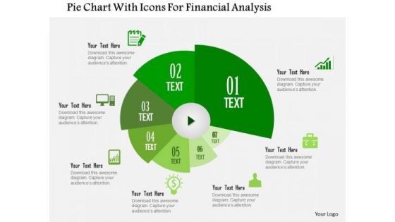 Business Diagram Pie Chart With Icons For Financial Analysis Presentation Template