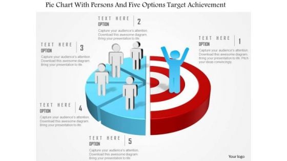 Business Diagram Pie Chart With Persons And Five Options Target Achievement Presentation Template