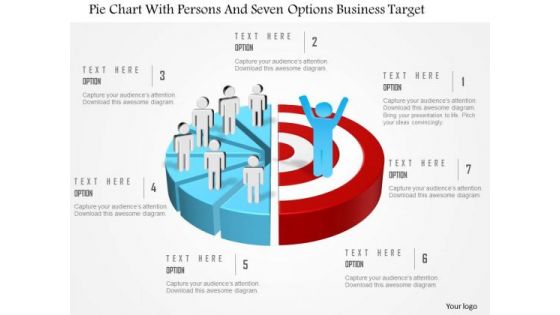 Business Diagram Pie Chart With Persons And Seven Options Business Target Presentation Template