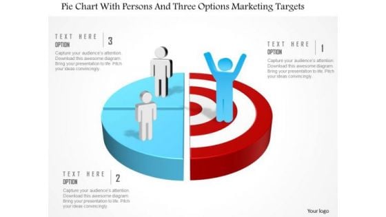 Business Diagram Pie Chart With Persons And Three Options Marketing Targets Presentation Template