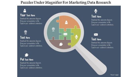 Business Diagram Puzzles Under Magnifier For Marketing Data Research Presentation Template