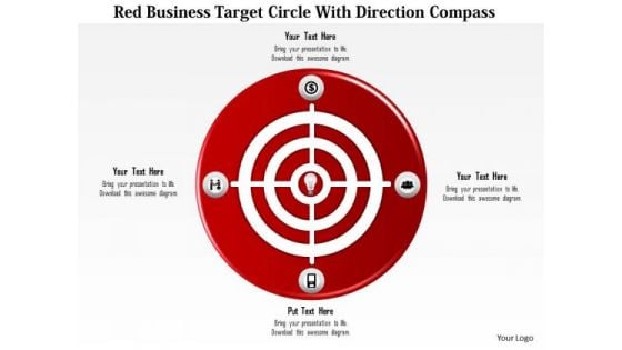 Business Diagram Red Business Target Circle With Direction Compass Presentation Template