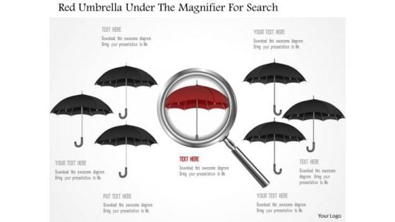 Business Diagram Red Umbrella Under The Magnifier For Search Presentation Template