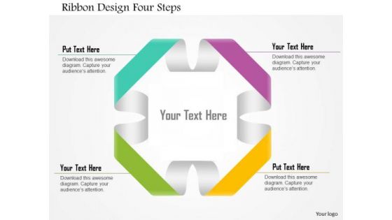 Business Diagram Ribbon Design Four Steps Presentation Template