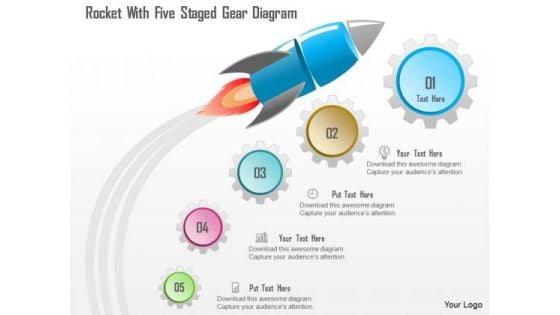 Business Diagram Rocket With Five Staged Gear Diagram PowerPoint Template