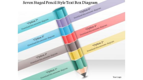 Business Diagram Seven Staged Pencil Style Text Box Diagram Presentation Template