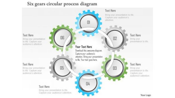 Business Diagram Six Gears Circular Process Diagram Presentation Template