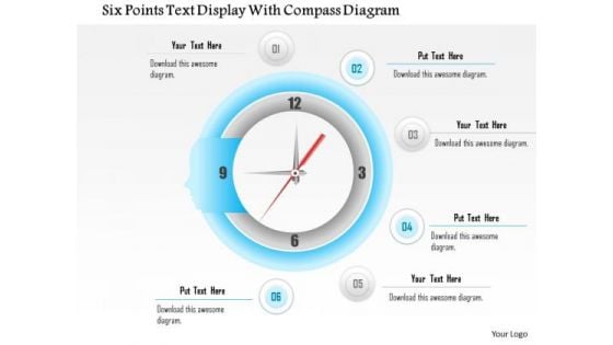 Business Diagram Six Points Text Display With Compass Diagram Presentation Template