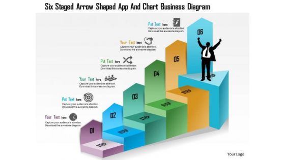 Business Diagram Six Staged Arrow Shaped App And Chart Business Diagram Presentation Template