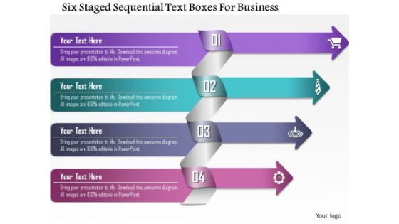 Business Diagram Six Staged Sequential Text Boxes For Business Presentation Template