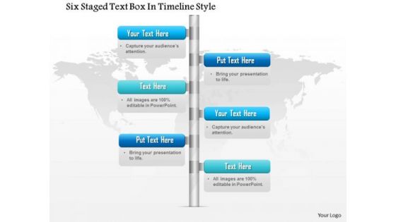 Business Diagram Six Staged Text Box In Timeline Style Presentation Template