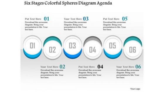 Business Diagram Six Stages Colorful Spheres Diagram Agenda Presentation Template