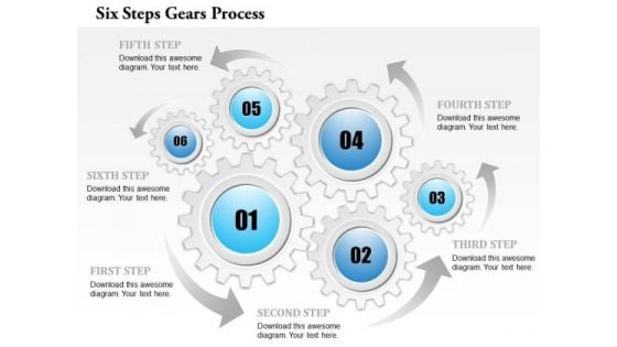 Business Diagram Six Steps Gears Process Presentation Template