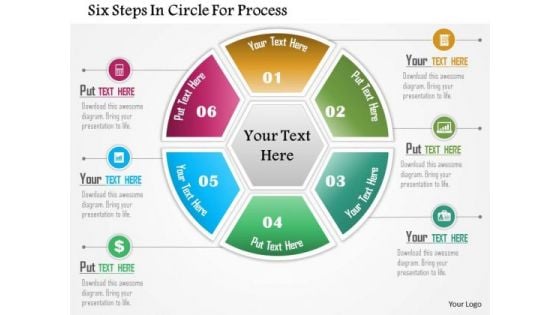 Business Diagram Six Steps In Circle For Process Presentation Template