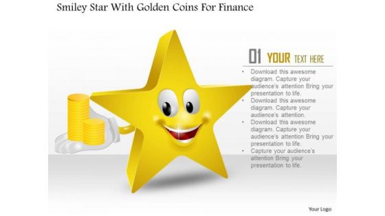 Business Diagram Smiley Star With Golden Coins For Finance PowerPoint Slide Template