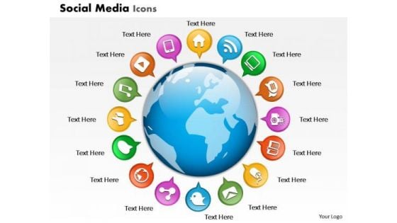 Business Diagram Social Media Icons Globe Presentation Template