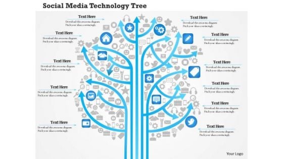 Business Diagram Social Media Technology Tree Showing Various Kinds Of Media Outlets Ppt Slide