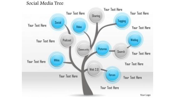 Business Diagram Social Media Tree With Various Ways To Share And Spread Your Word Out Ppt Slide