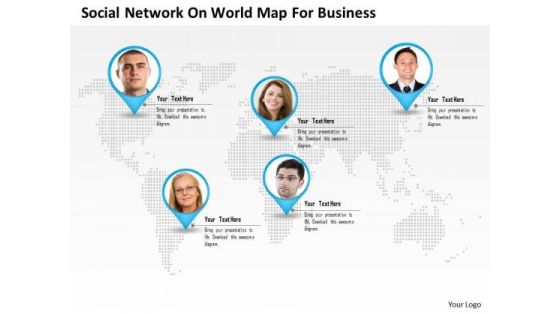 Business Diagram Social Network On World Map For Business Presentation Template