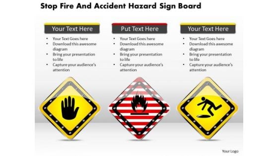 Business Diagram Stop Fire And Accident Hazard Sign Board Presentation Template