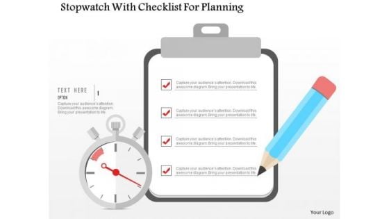 Business Diagram Stopwatch With Checklist For Planning Presentation Template