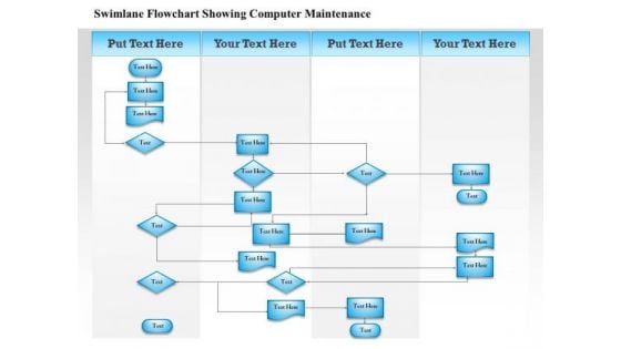 Business Diagram Swimlane Flowchart Showing Computer Maintenance Presentation Template