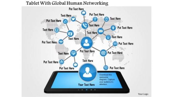 Business Diagram Tablet With Global Human Networking Presentation Template