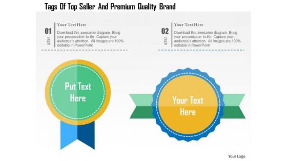 Business Diagram Tags Of Top Seller And Premium Quality Brand Presentation Template