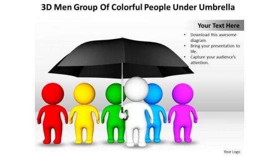 Business Diagram Templates 3d Men Group Of Colorful People Under Umbrella PowerPoint Slides