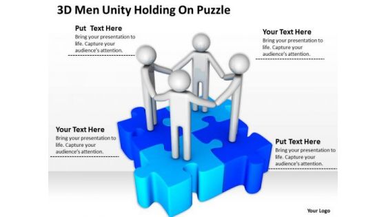 Business Diagram Templates 3d Men Unity Holding On Puzzle PowerPoint Slides