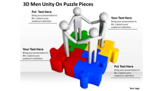 Business Diagram Templates 3d Men Unity On Puzzle Pieces PowerPoint Slides