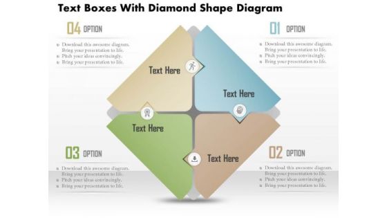 Business Diagram Text Boxes With Diamond Shape Diagram PowerPoint Ppt Presentation
